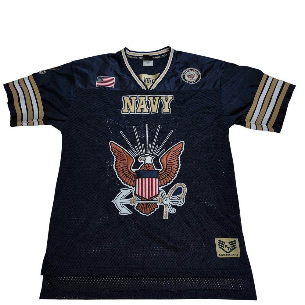 Rapid Dominance US Navy Football Jersey Mens Large Blue Embroidered Mesh‎